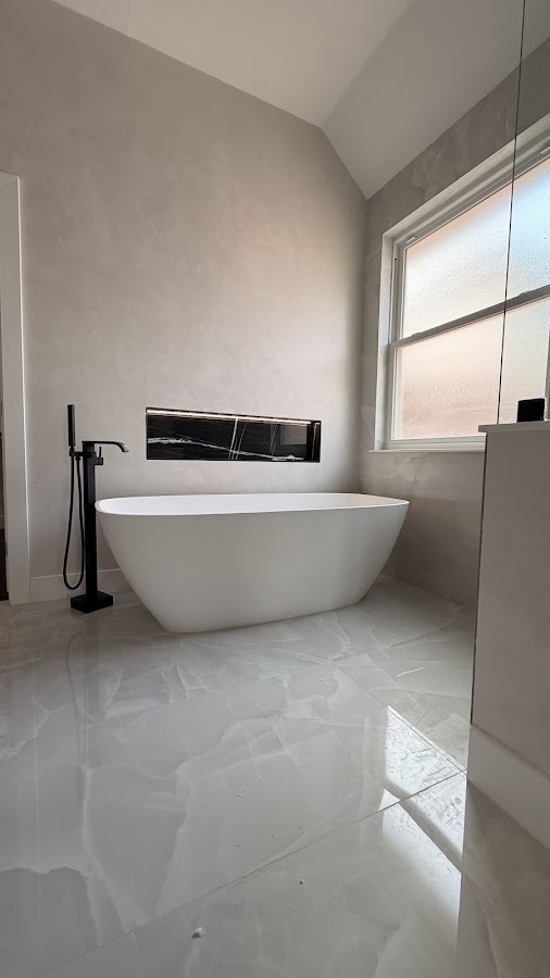 Freestanding soaking tub bathroom remodel